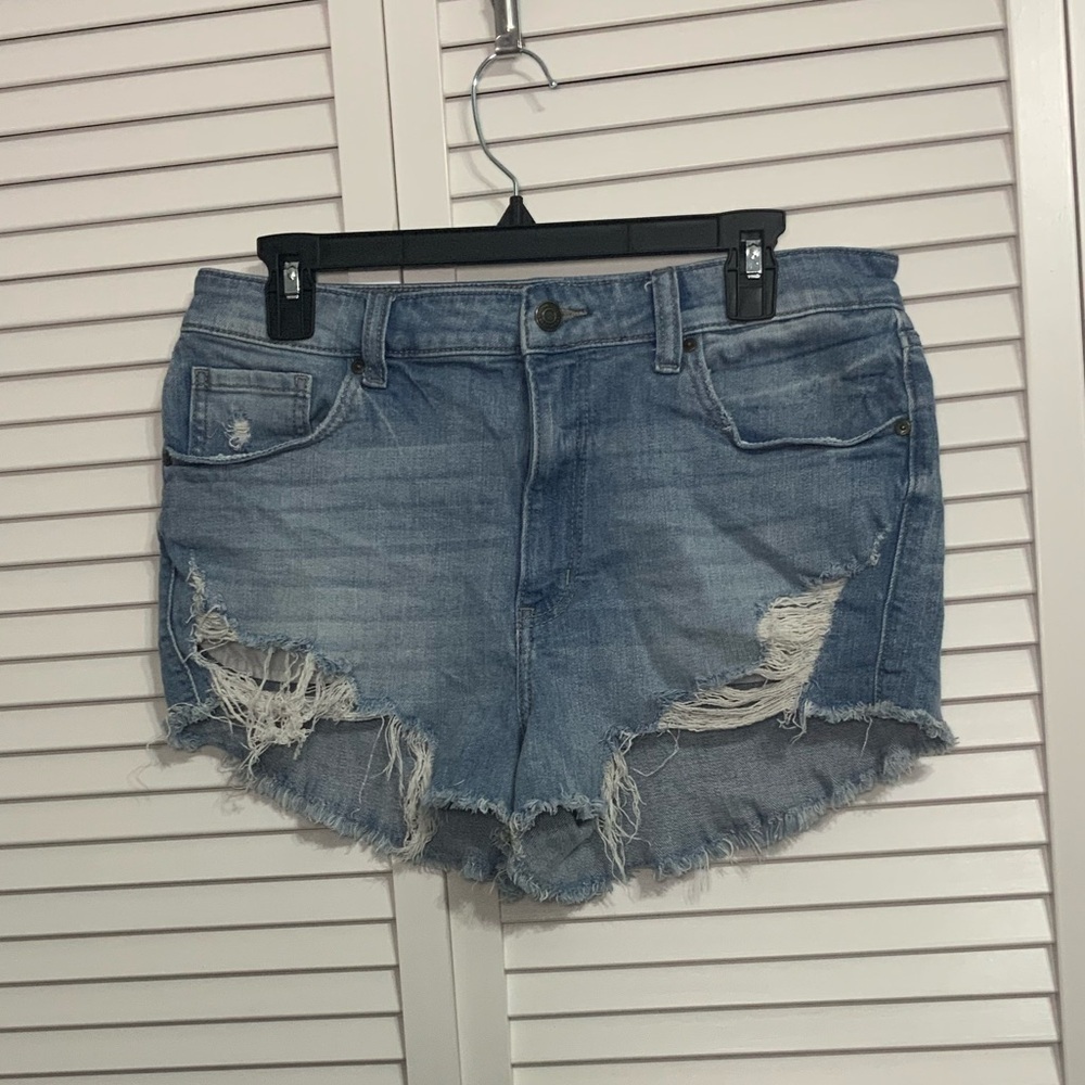 Eunina Distressed High Ruse Cut Off Shortie Denim Shorts